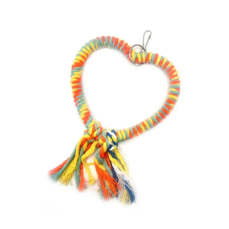 Pet Bird Cotton Rope Heart Shape Stand Chewing Bite Parrot Hanging Cage Swing Rope Ring Stand Climb Toy Bird Supplies