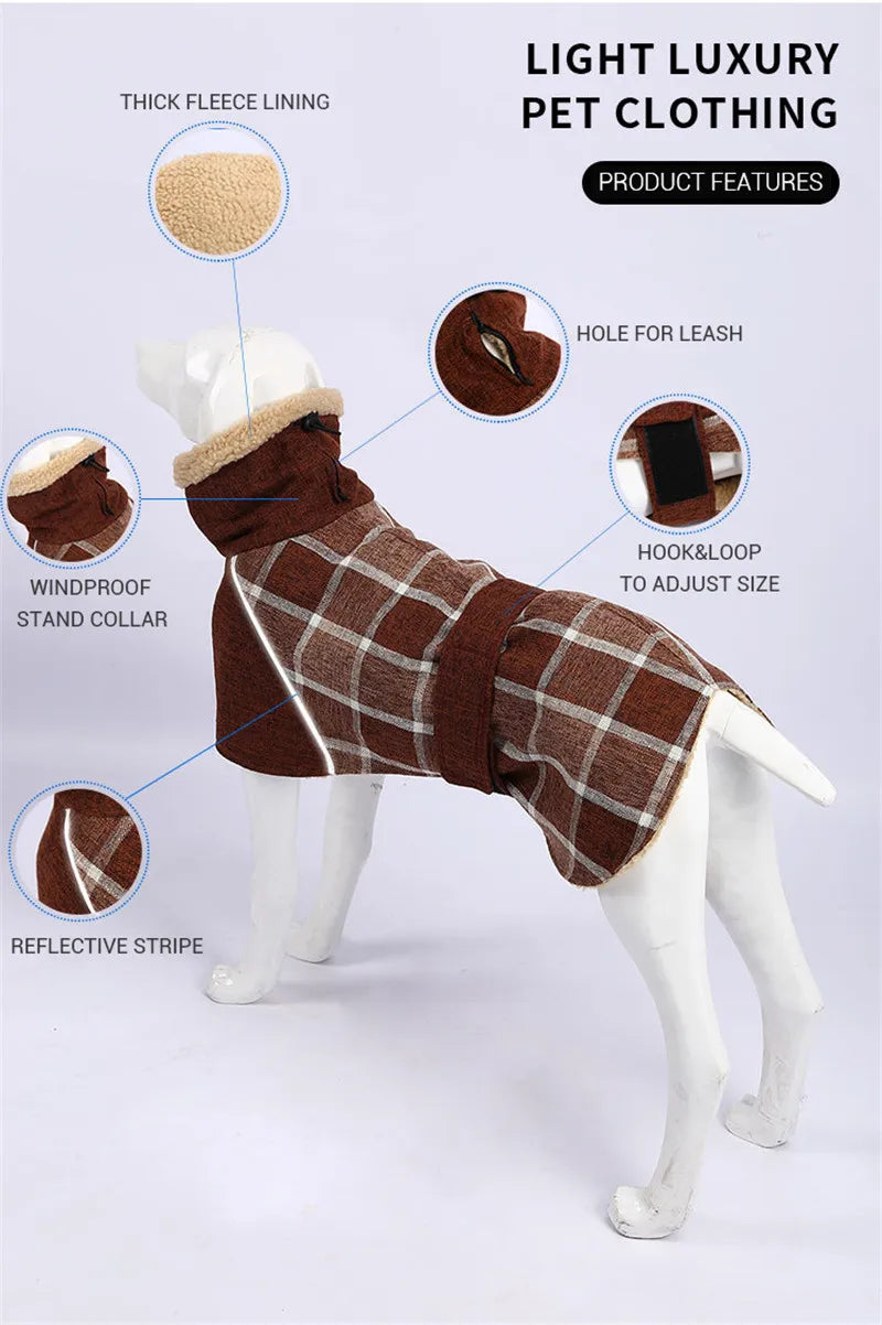 Dog Clothes Winter Thick Warm Dog Jacket for Small Large Dogs Reflective Windproof Pet Clothing Checked Strom Snow Dog Coat 3XL