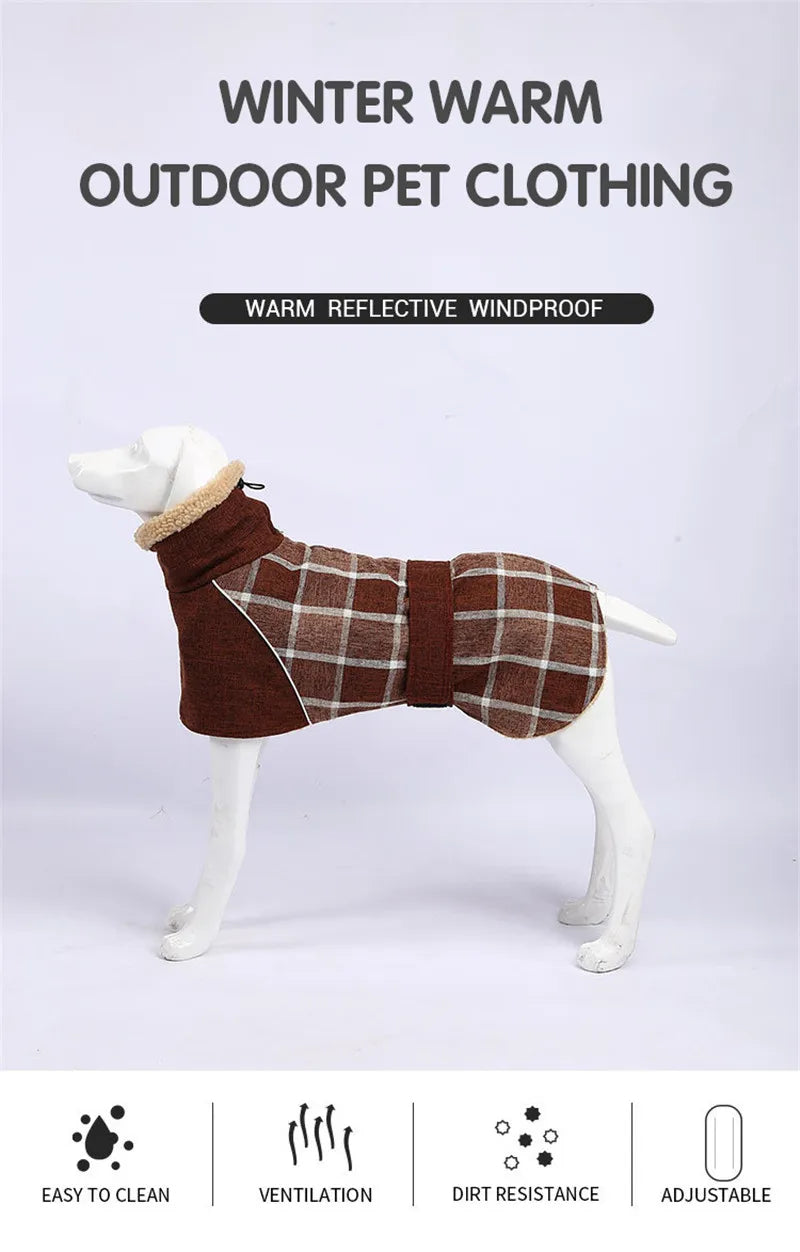 Dog Clothes Winter Thick Warm Dog Jacket for Small Large Dogs Reflective Windproof Pet Clothing Checked Strom Snow Dog Coat 3XL