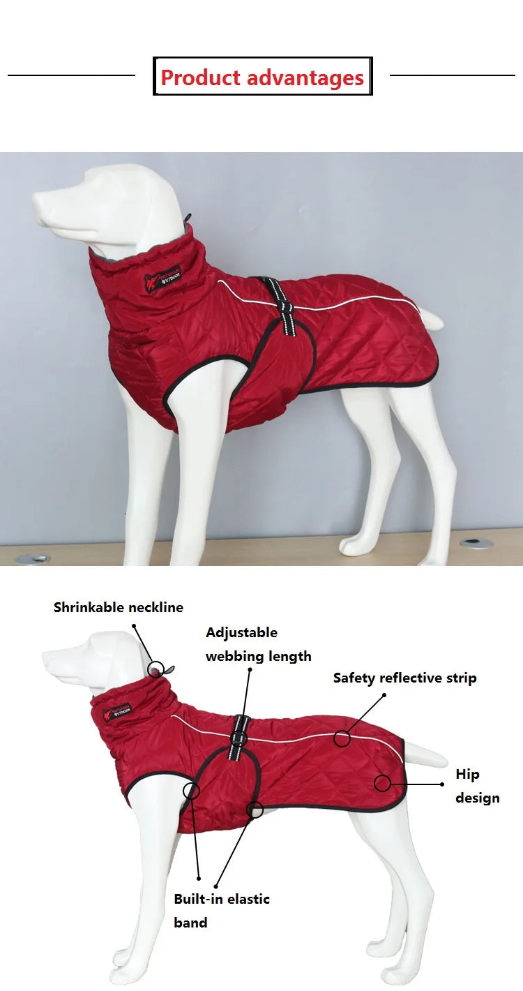 Pet Cotton Coat Autumn and Winter New Soft Large Dog Clothes Outdoor Reflective Dog Jacket Cold Warm Pet Clothing Supplies