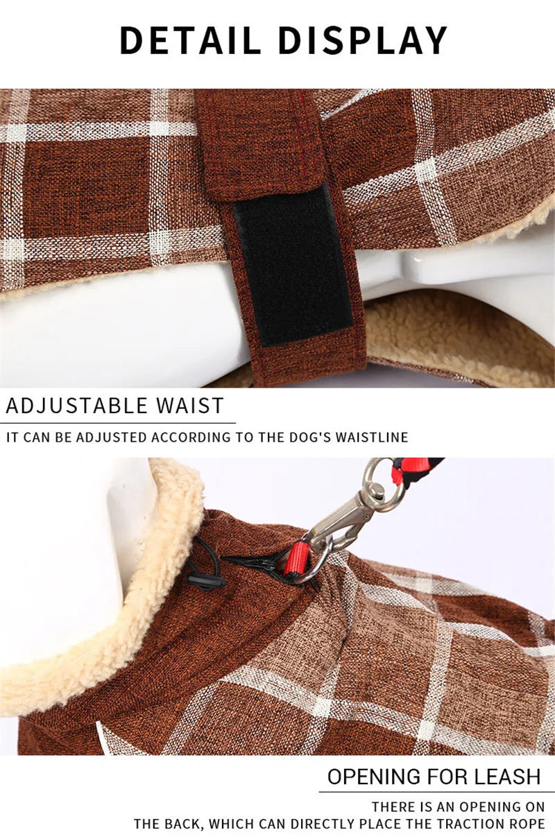 Dog Clothes Winter Thick Warm Dog Jacket for Small Large Dogs Reflective Windproof Pet Clothing Checked Strom Snow Dog Coat 3XL