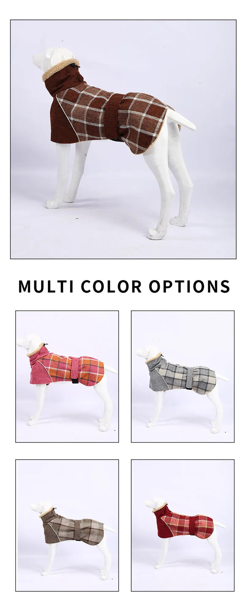 Dog Clothes Winter Thick Warm Dog Jacket for Small Large Dogs Reflective Windproof Pet Clothing Checked Strom Snow Dog Coat 3XL