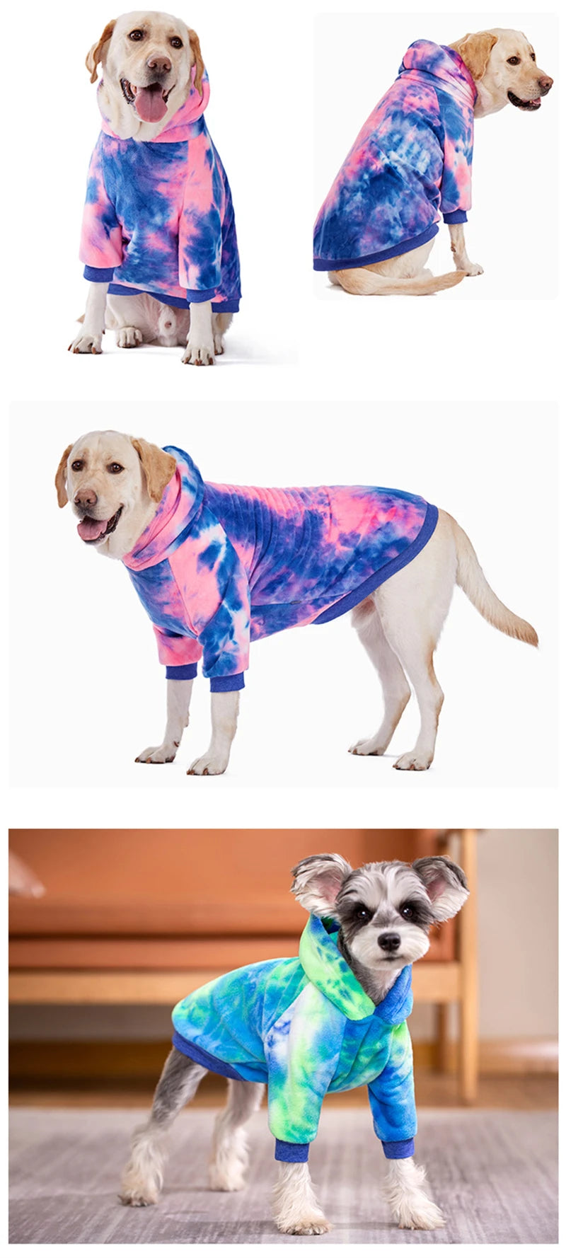 Pink Tie Dye Fleece Dog Clothes Winter Hooded Sweatshirts For Dogs Warm Coat Chihuahua Labrador Retriever Pet Clothing Dog Hood