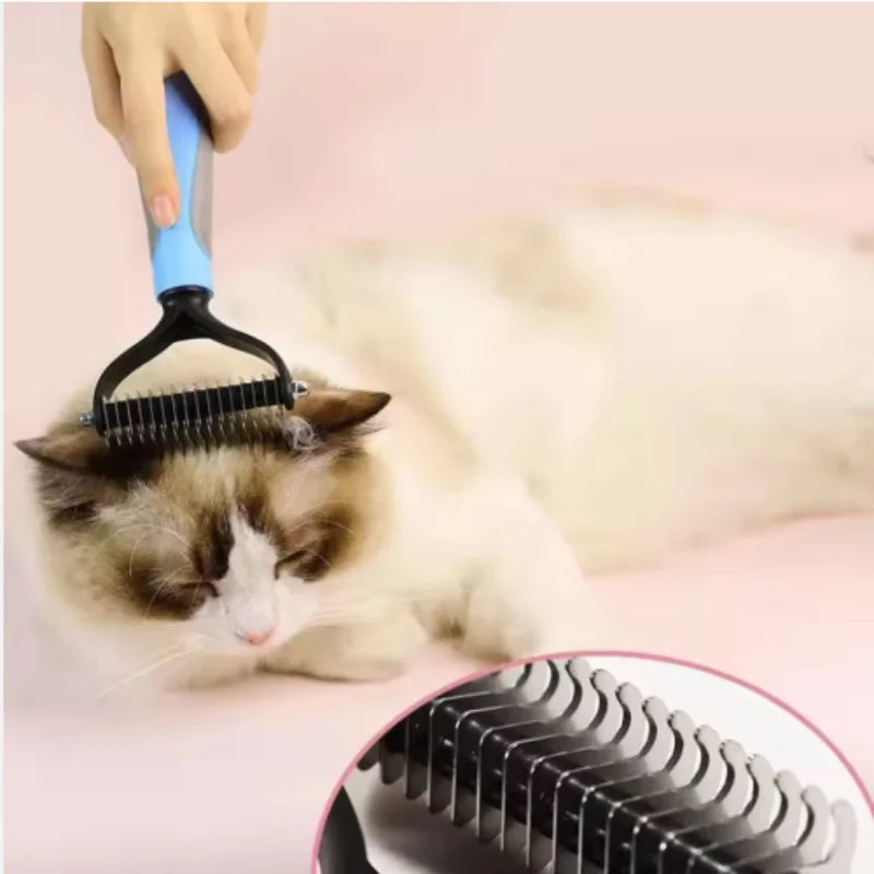 Double Sided Pet Deshedding Brush Stainless Steel Dog Comb Grooming Tool for Shedding And Dematting - Effective Pet Care