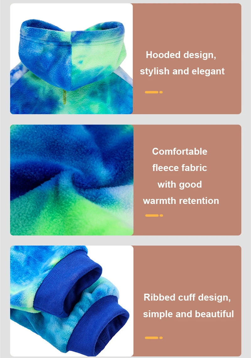 Pink Tie Dye Fleece Dog Clothes Winter Hooded Sweatshirts For Dogs Warm Coat Chihuahua Labrador Retriever Pet Clothing Dog Hood