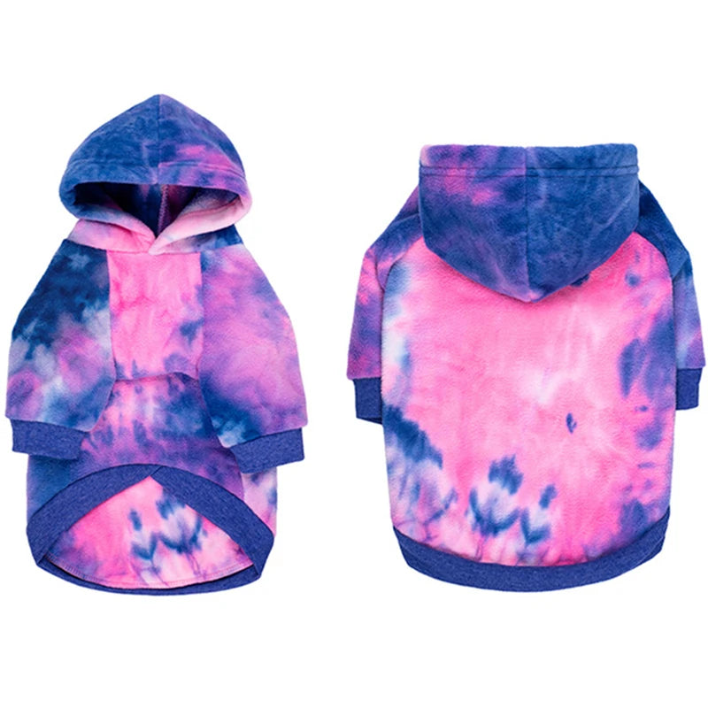 Pink Tie Dye Fleece Dog Clothes Winter Hooded Sweatshirts For Dogs Warm Coat Chihuahua Labrador Retriever Pet Clothing Dog Hood
