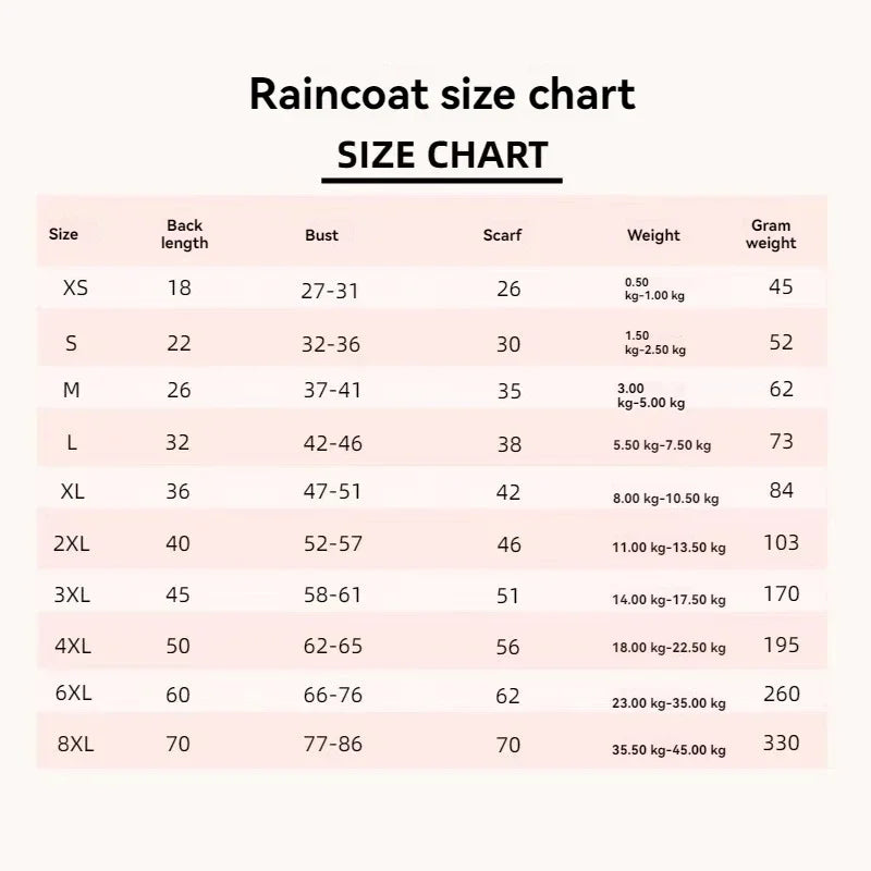 XS/8XL Pet Raincoat Transparent Dog Raincoat Waterproof and Windproof Pet Clothing Large Dog Pet Dog Dog Costume
