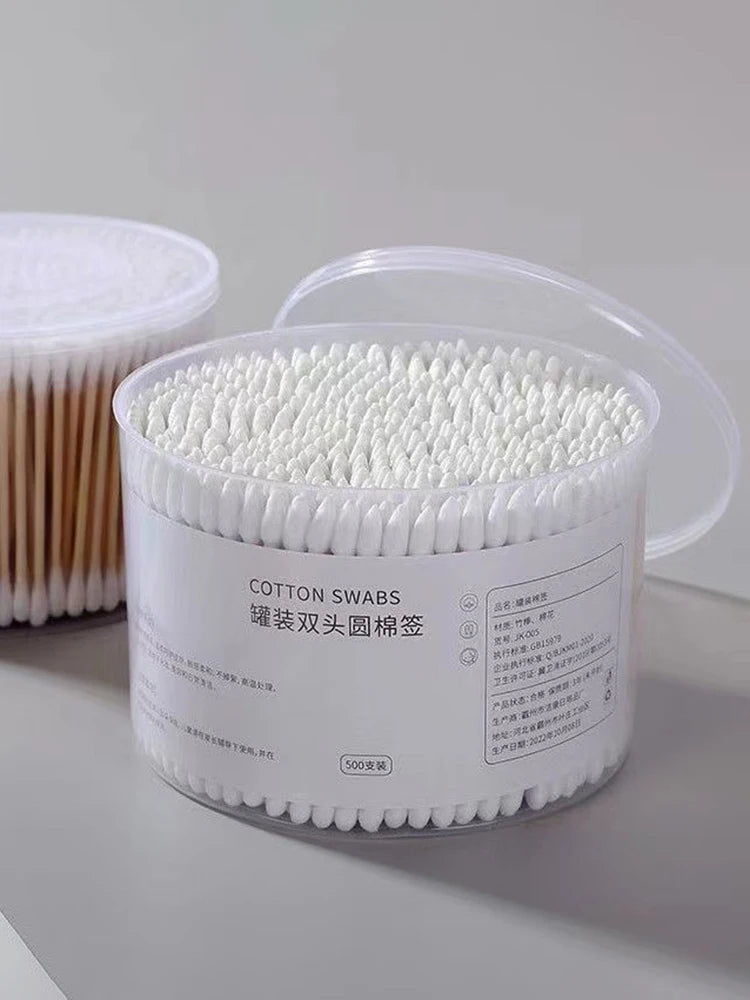 About 500PCS Disposable Cotton Swab Box With Double End Round Head For Makeup Removal Daily Cleaning Pet Care Multi-purpose