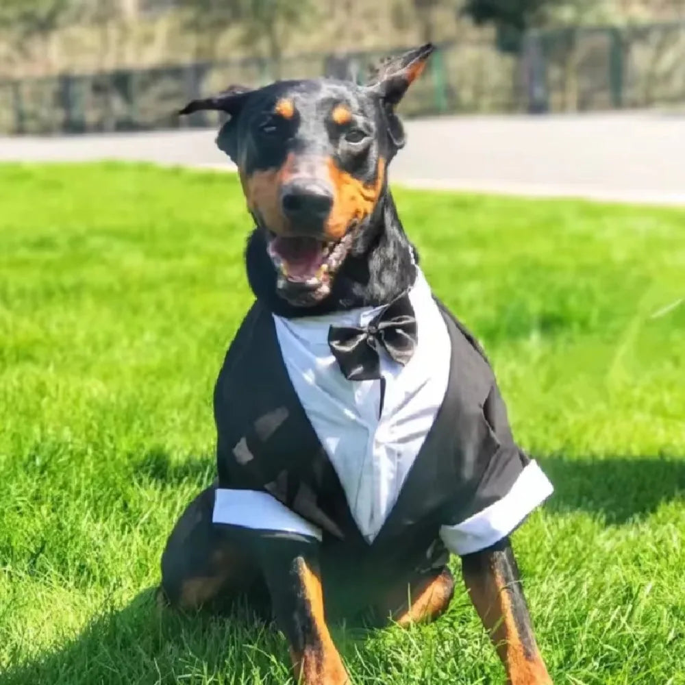 Halloween Dog Costume Pet Formal Tuxedo Dress & Wedding Suit Big Dog Clothes with Black Bow Cosplay Large Pet Clothing for Party