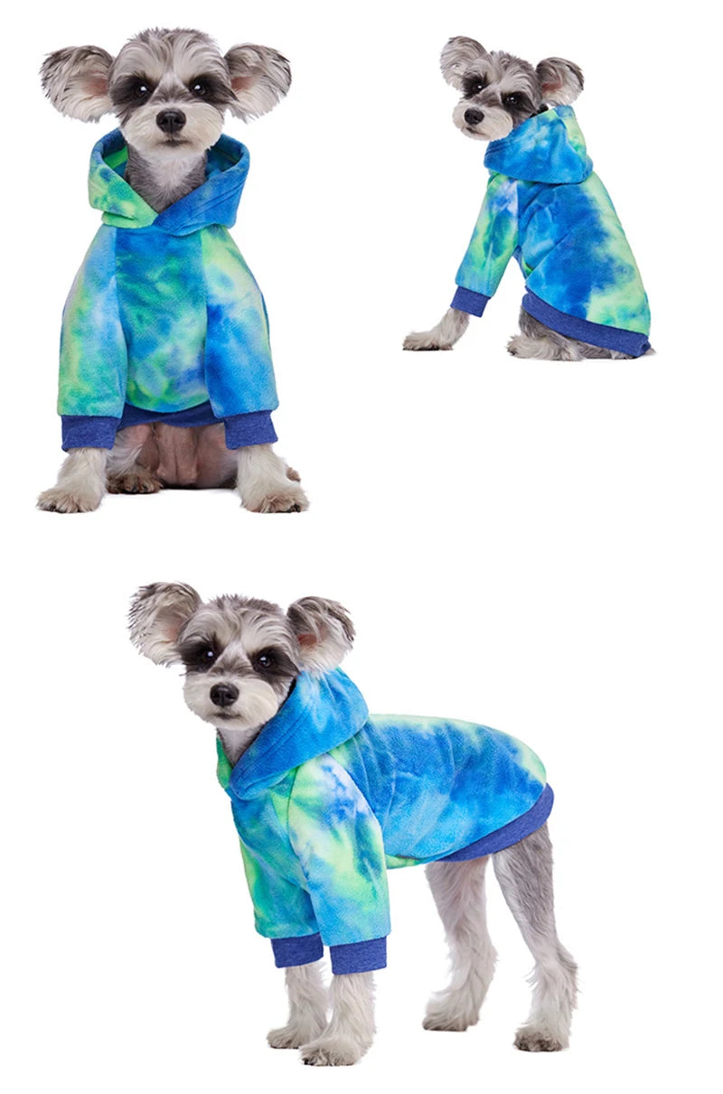 Pink Tie Dye Fleece Dog Clothes Winter Hooded Sweatshirts For Dogs Warm Coat Chihuahua Labrador Retriever Pet Clothing Dog Hood
