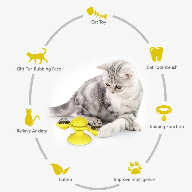 Windmill Rotating Cat Toy Turntable Interactive Pet Scratcher Hair Brush Catnip Teaser Toy for Kittens Cats Pet Supplies