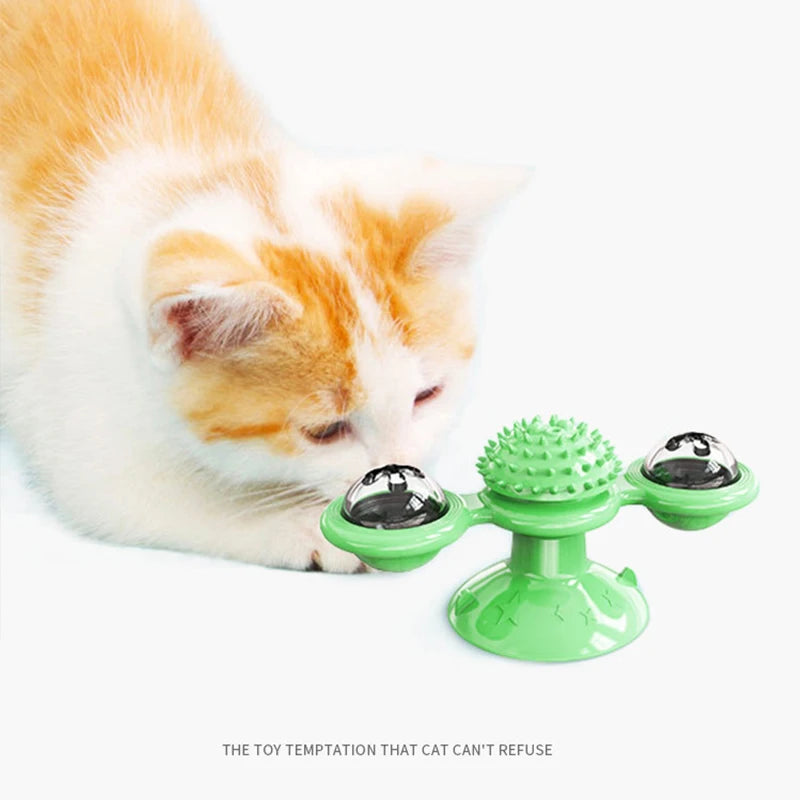 Windmill Rotating Cat Toy Turntable Interactive Pet Scratcher Hair Brush Catnip Teaser Toy for Kittens Cats Pet Supplies