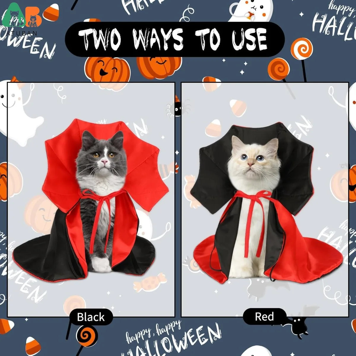 ATUBAN Cat Vampire Cloak Funny Dog Halloween Costumes Dog Mantle Apparel Pet Clothing Vampire Cape for Cat Puppy Small Dog