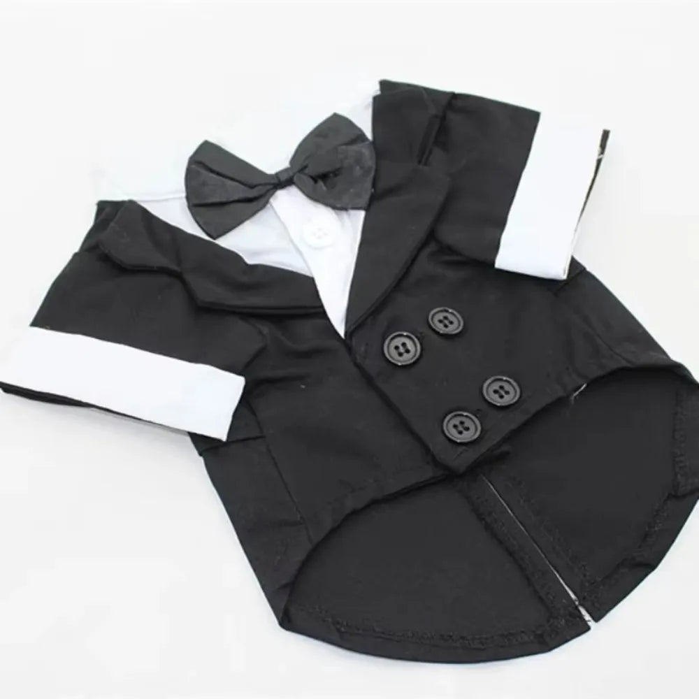 Halloween Dog Costume Pet Formal Tuxedo Dress & Wedding Suit Big Dog Clothes with Black Bow Cosplay Large Pet Clothing for Party