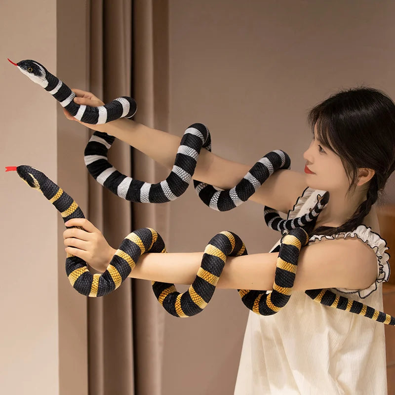 100/150cm Simulation Long Pattern Boa Snake Plush Doll Realistic Black And White Pattern Silver Ring Snake Toy For Boys Pet Toys