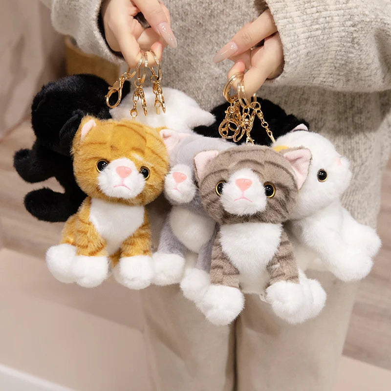 15CM Cute Simulated Cat Doll Plush Toy Stuffed Soft Animal Plush White Gray Kitten Car Pendant Keychain Kids Girls Gift Pet Toys