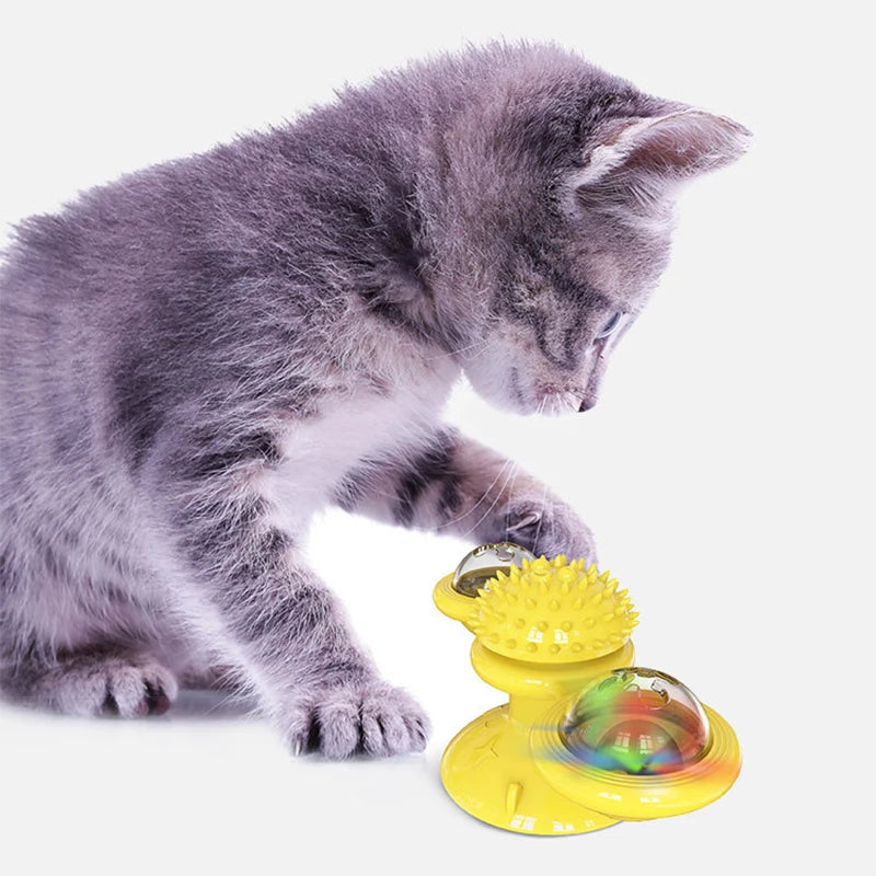 Windmill Rotating Cat Toy Turntable Interactive Pet Scratcher Hair Brush Catnip Teaser Toy for Kittens Cats Pet Supplies