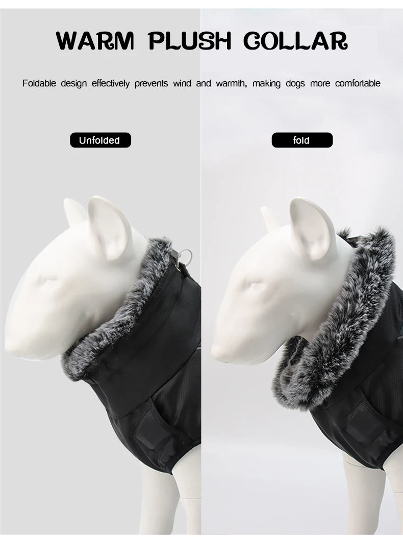 Waterproof Large Dog Clothes Winter Dog Coat With Harness Furry Collar Warm Pet Clothing Big Dog Jacket Labrador Bulldog Costume