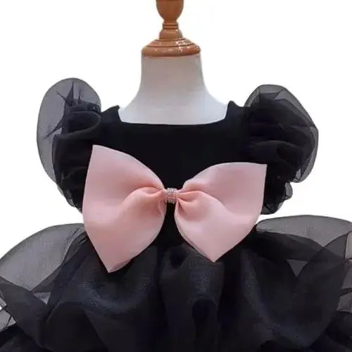 Cat and Dog Dress Summer Pink Bow Bubble Skirt Black Puff Sleeve Princess Dress Small and Medium-sized Pet Clothing