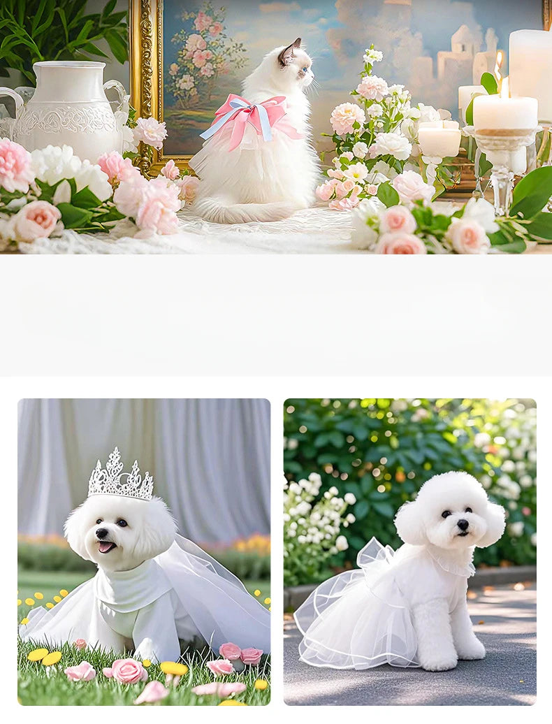 Luxury Princess Cat Wedding Dress Skirt Dog Dresses for Small Dogs Pet Clothing Costume Puppy Supplies Skirt ropa para perros