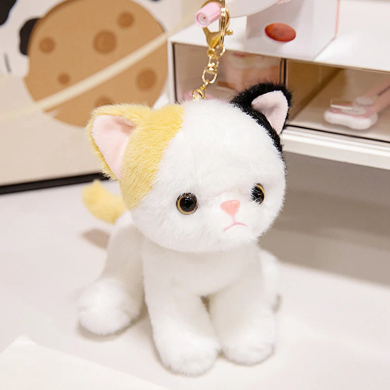 15CM Cute Simulated Cat Doll Plush Toy Stuffed Soft Animal Plush White Gray Kitten Car Pendant Keychain Kids Girls Gift Pet Toys