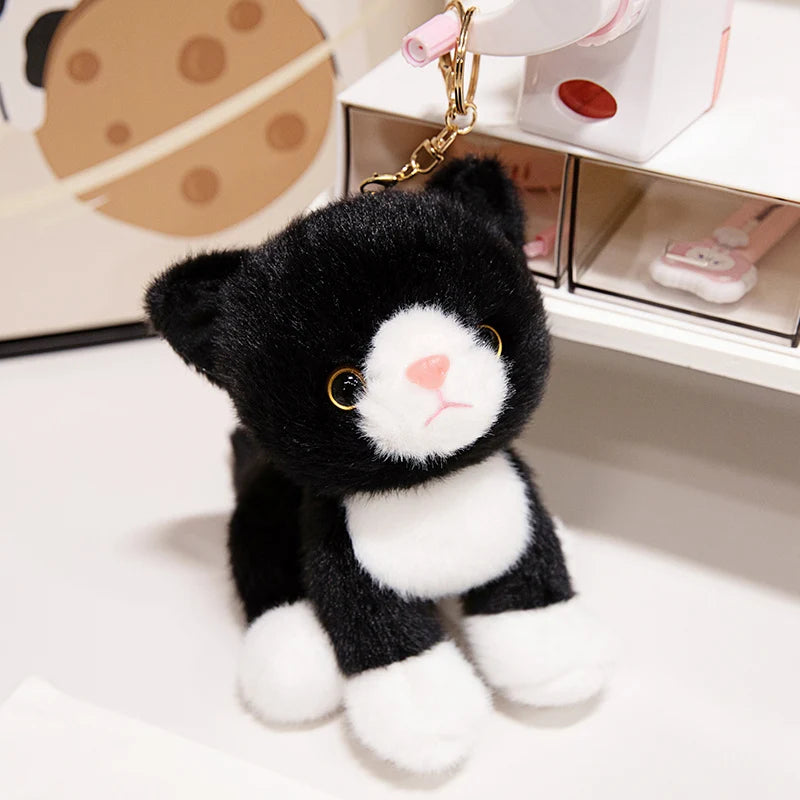 15CM Cute Simulated Cat Doll Plush Toy Stuffed Soft Animal Plush White Gray Kitten Car Pendant Keychain Kids Girls Gift Pet Toys