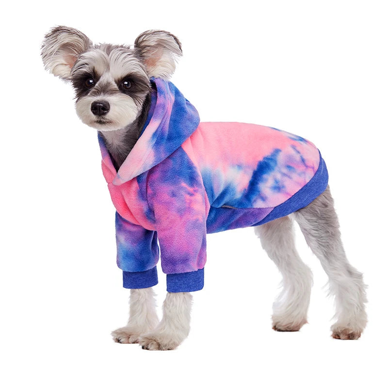 Pink Tie Dye Fleece Dog Clothes Winter Hooded Sweatshirts For Dogs Warm Coat Chihuahua Labrador Retriever Pet Clothing Dog Hood