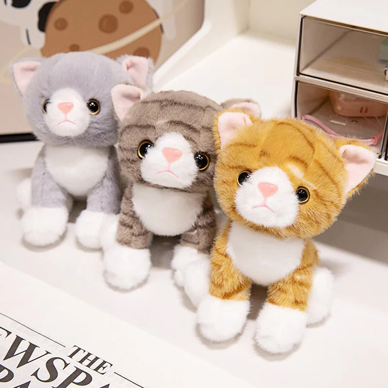 15CM Cute Simulated Cat Doll Plush Toy Stuffed Soft Animal Plush White Gray Kitten Car Pendant Keychain Kids Girls Gift Pet Toys