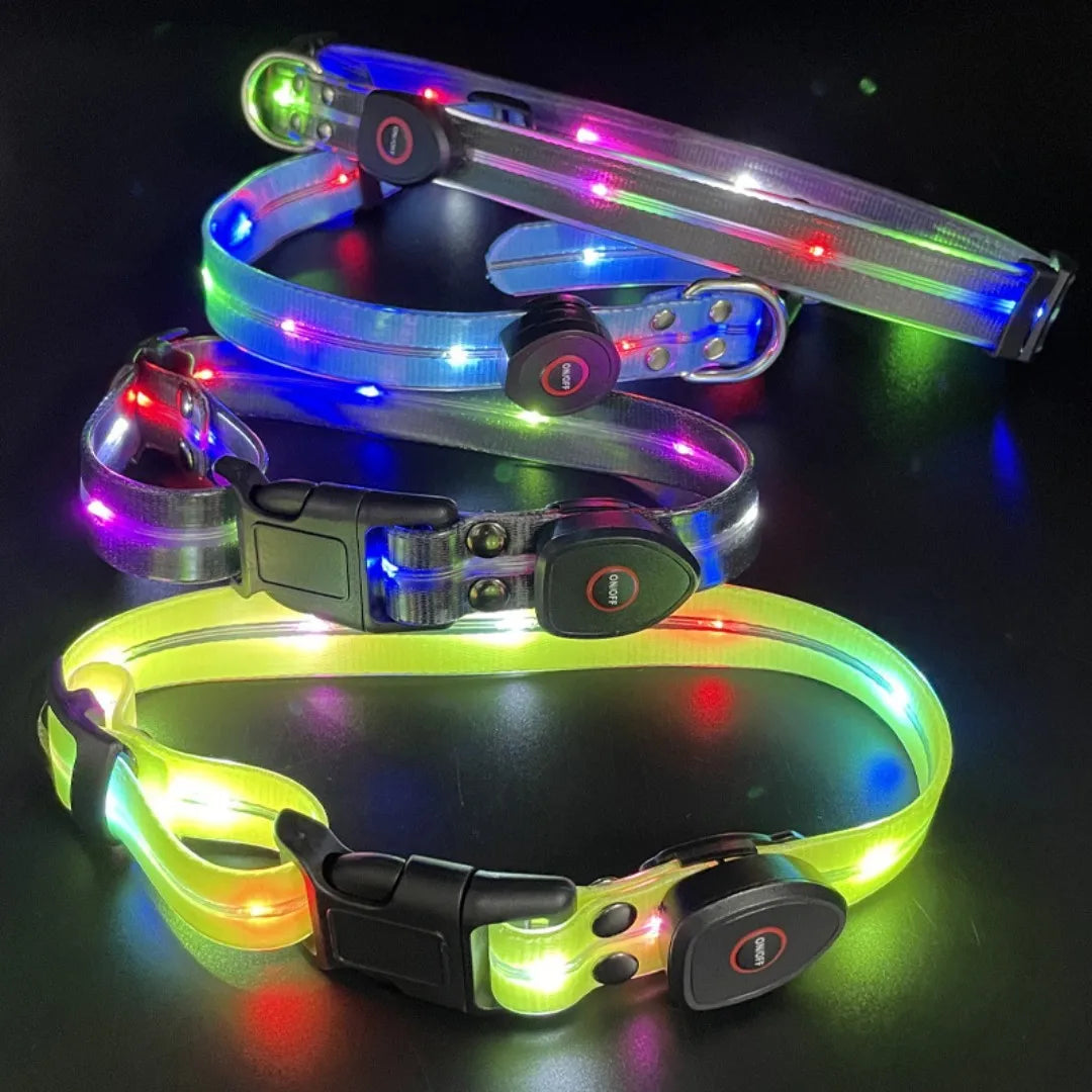 New Adjustable Led Glowing Pet Dog Collar PVC Waterproof  Anti Dirty Easy To Clean for Big Small Dogs Puppy Cat Luminous Collar