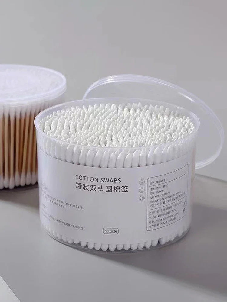 About 500PCS Disposable Cotton Swab Box With Double End Round Head For Makeup Removal Daily Cleaning Pet Care Multi-purpose