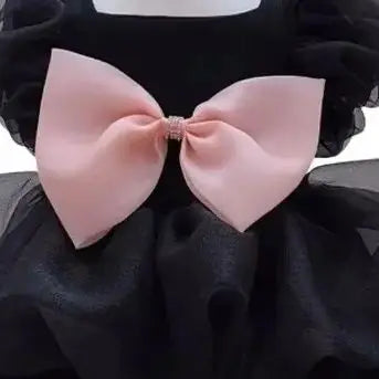 Cat and Dog Dress Summer Pink Bow Bubble Skirt Black Puff Sleeve Princess Dress Small and Medium-sized Pet Clothing