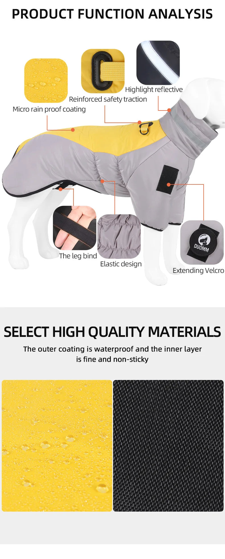 Winter Warm Dog Down Jacket Waterproof Large Dog Coat Reflection High Collar Pet Clothing for Medium Large Dogs Golden Retriever