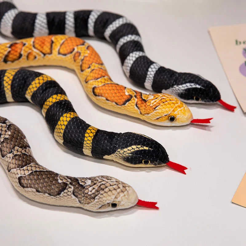 100/150cm Simulation Long Pattern Boa Snake Plush Doll Realistic Black And White Pattern Silver Ring Snake Toy For Boys Pet Toys