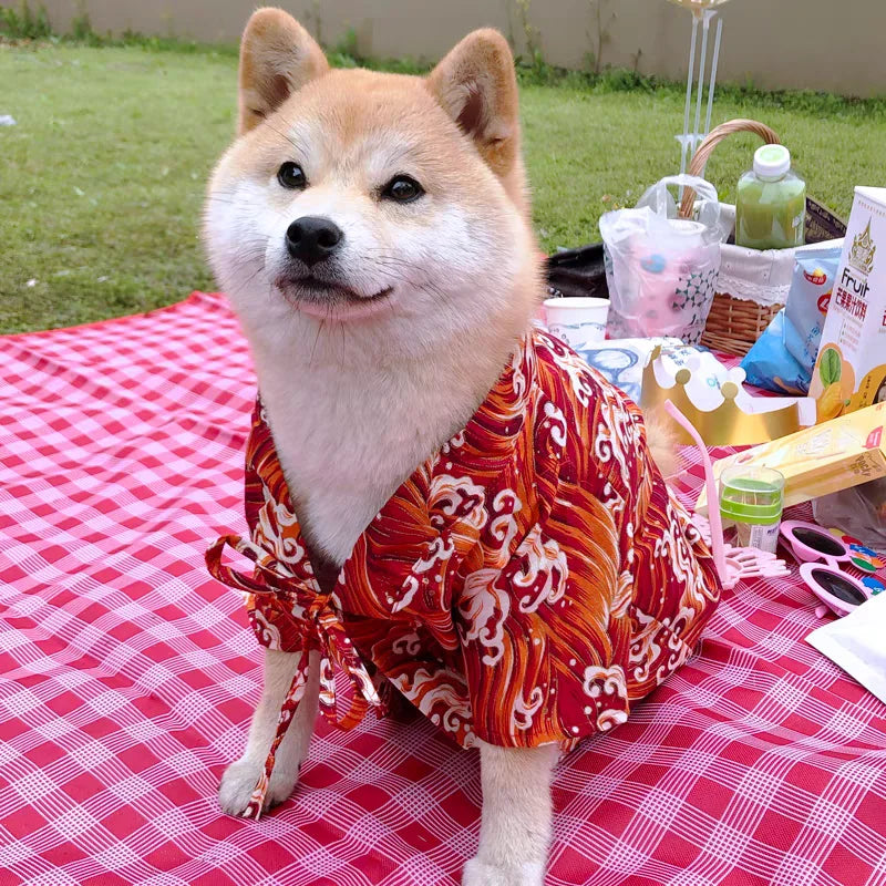 Japanese Style Pet Kimono Spring Summer Clothes for Cats And Dogs Small to Medium Size Shiba Inu Corgi Puppy Costume Outfit
