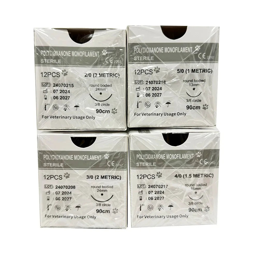 12pcs Pet Specific PDO 3/8 Circle 90CM With Needle 2/0 3/0 4/0 5/0 round bodied / reverse cutting Animal Cat Dog Pet Care Room