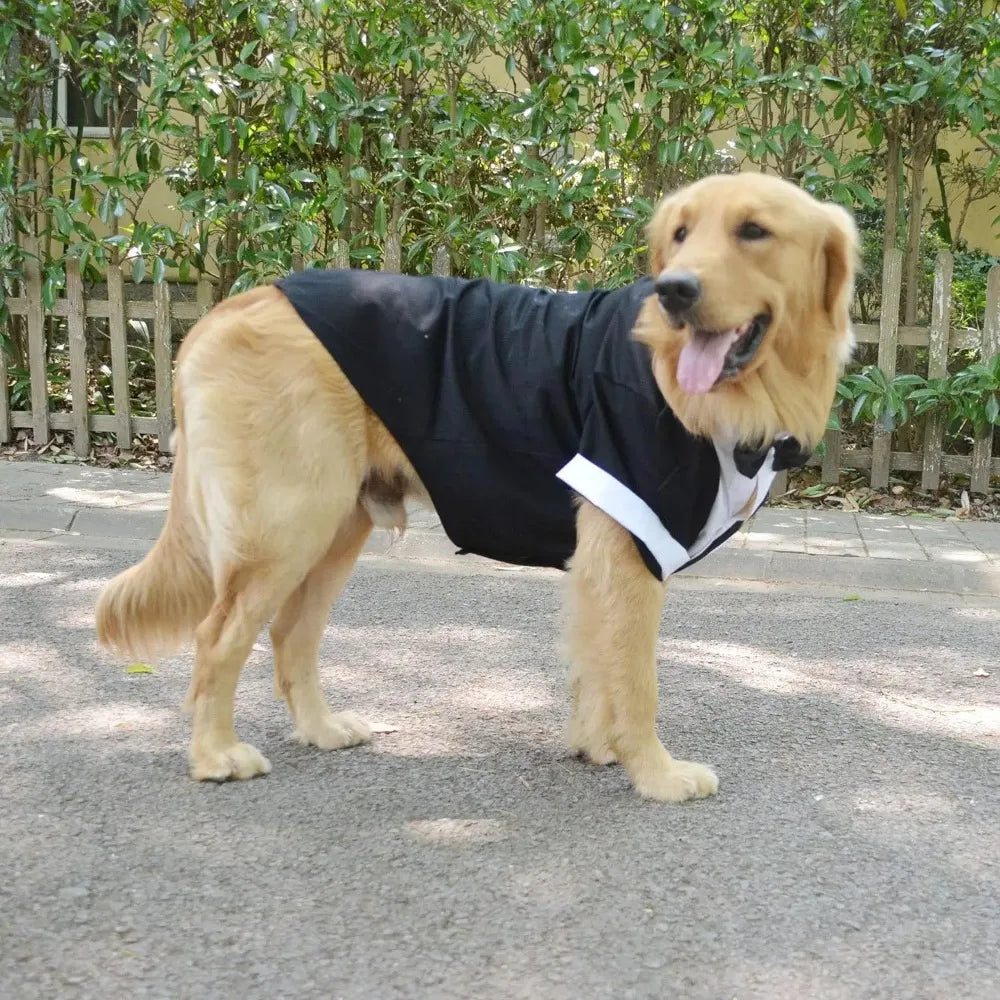 Halloween Dog Costume Pet Formal Tuxedo Dress & Wedding Suit Big Dog Clothes with Black Bow Cosplay Large Pet Clothing for Party