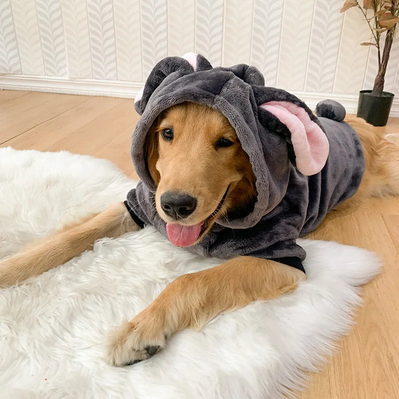 Warm Winter Pet Clothing Plush Rabbit Dog Outside Christmas Cape New Year Coat Trench Coat Plus Wool Thick Warm Coat Gift
