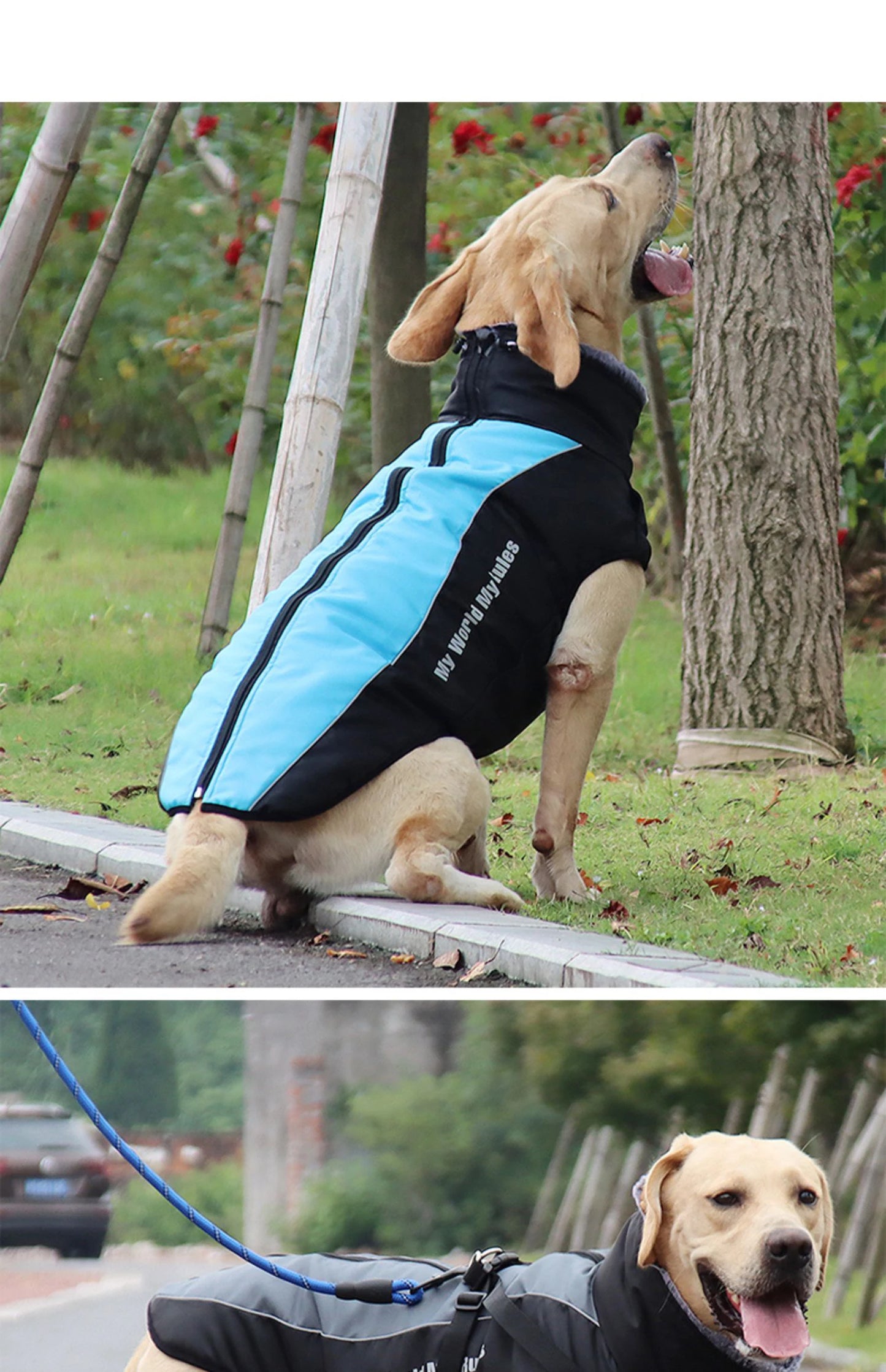 Waterproof Large Dog Clothes Winter Dog Coat With Harness Furry Collar Warm Pet Clothing Big Dog Jacket Labrador Bulldog Costume
