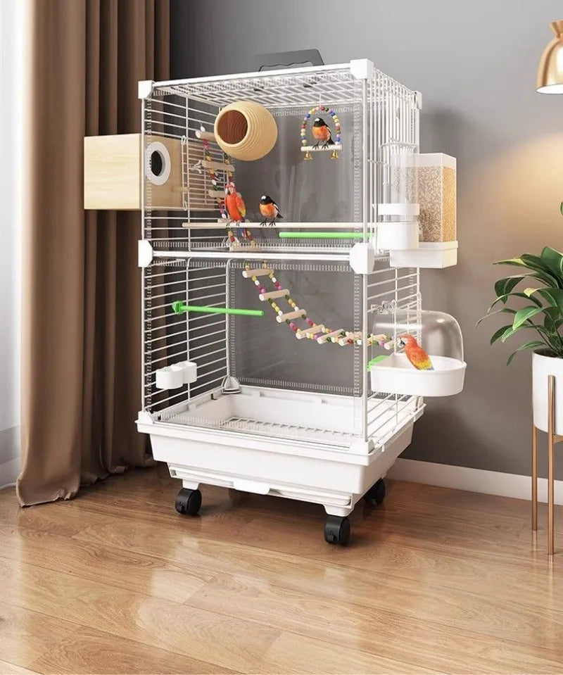 Transparent Ornamental Cage Parrot Bird Cage Double-layer Large Space Bird Supplies Easy Interactive House with Drawer Tray