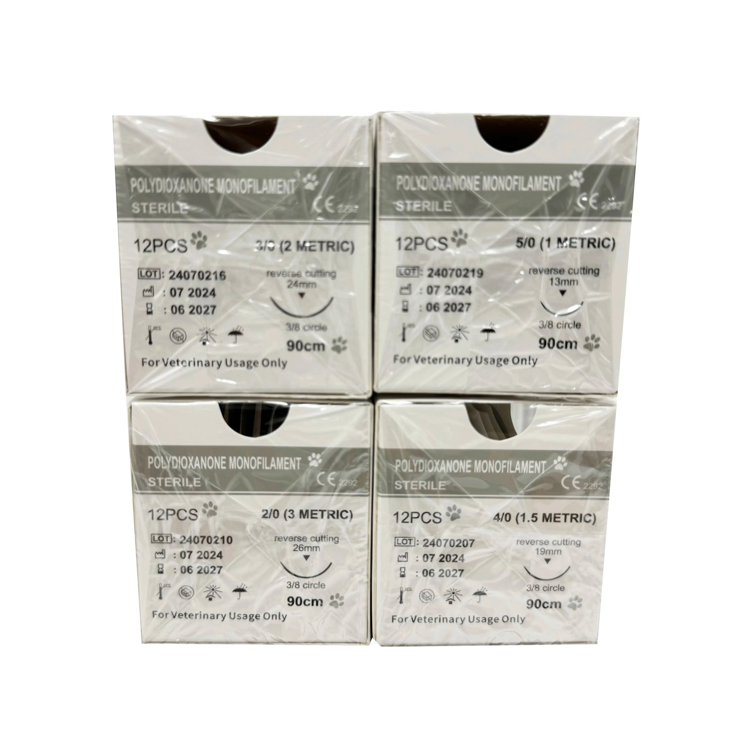 12pcs Pet Specific PDO 3/8 Circle 90CM With Needle 2/0 3/0 4/0 5/0 round bodied / reverse cutting Animal Cat Dog Pet Care Room