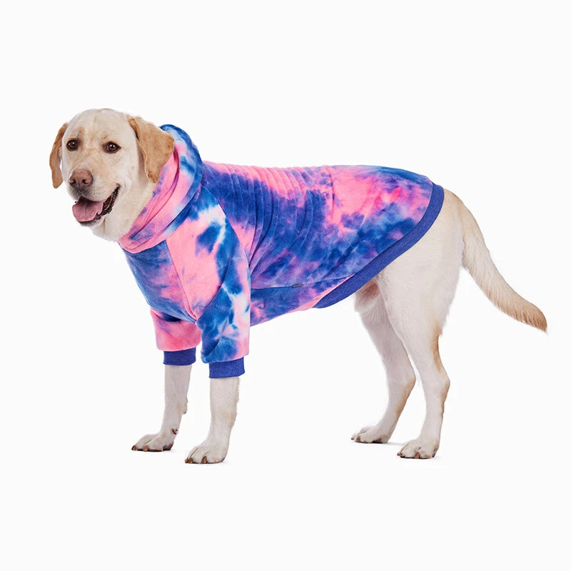 Pink Tie Dye Fleece Dog Clothes Winter Hooded Sweatshirts For Dogs Warm Coat Chihuahua Labrador Retriever Pet Clothing Dog Hood