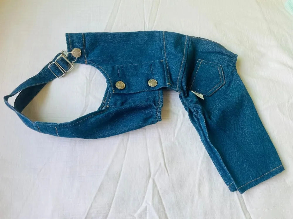 Pet Clothing Adjustable Blue Thin Denim Carrier Pants for Mid Dogs 4-legged Spring White Coat for Italy Greyhound Wellingtonian