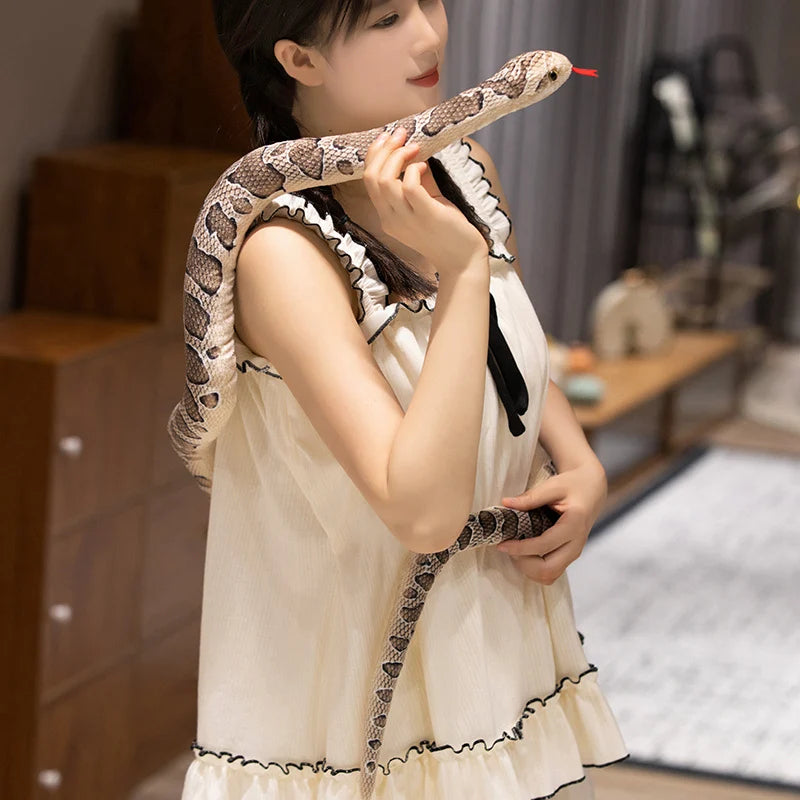 100/150cm Simulation Long Pattern Boa Snake Plush Doll Realistic Black And White Pattern Silver Ring Snake Toy For Boys Pet Toys