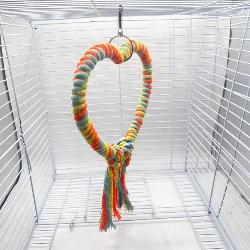 Pet Bird Cotton Rope Heart Shape Stand Chewing Bite Parrot Hanging Cage Swing Rope Ring Stand Climb Toy Bird Supplies
