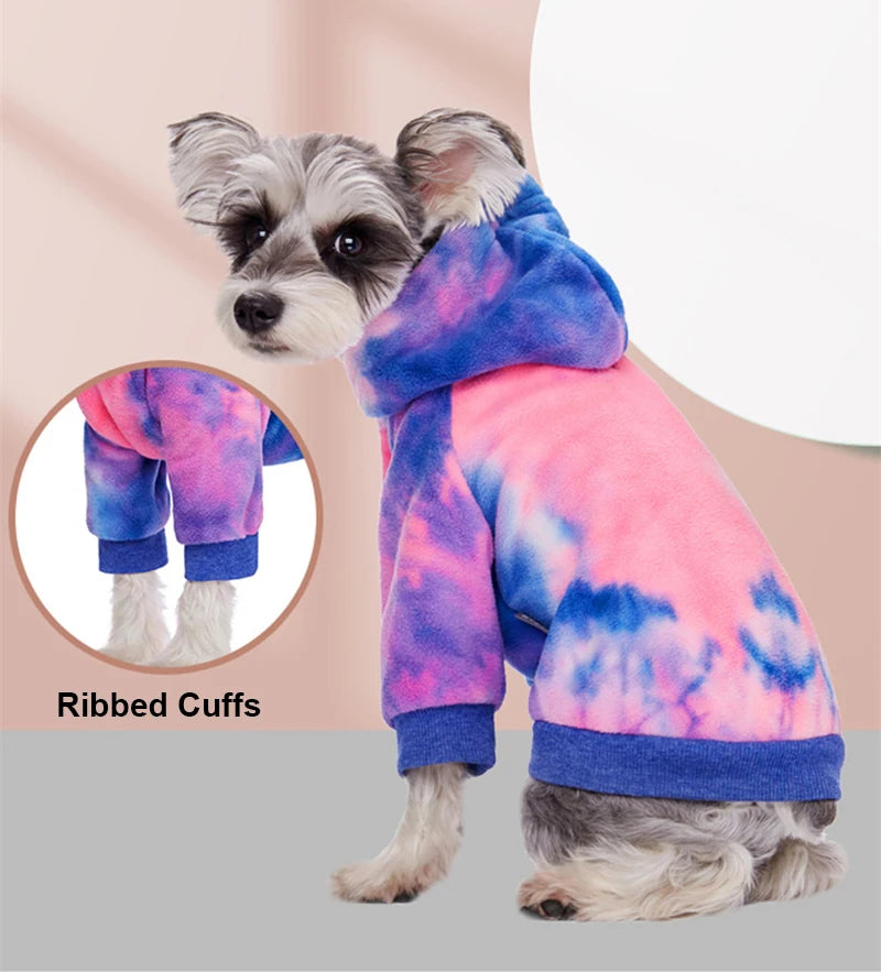 Pink Tie Dye Fleece Dog Clothes Winter Hooded Sweatshirts For Dogs Warm Coat Chihuahua Labrador Retriever Pet Clothing Dog Hood