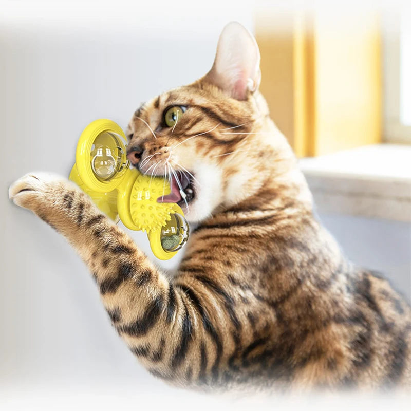 Windmill Rotating Cat Toy Turntable Interactive Pet Scratcher Hair Brush Catnip Teaser Toy for Kittens Cats Pet Supplies