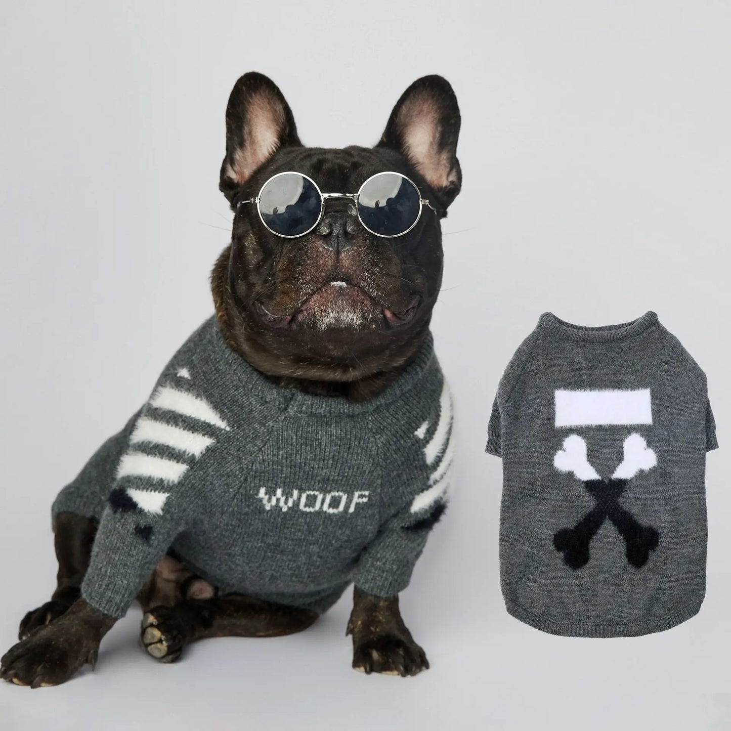 Winter Thick Soft Pet Clothing S-3XL Cotton Dog Knitwear Funny WOOF Cute Luxury French Bull Sweaters Jumpers