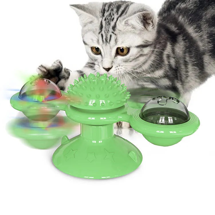 Windmill Rotating Cat Toy Turntable Interactive Pet Scratcher Hair Brush Catnip Teaser Toy for Kittens Cats Pet Supplies