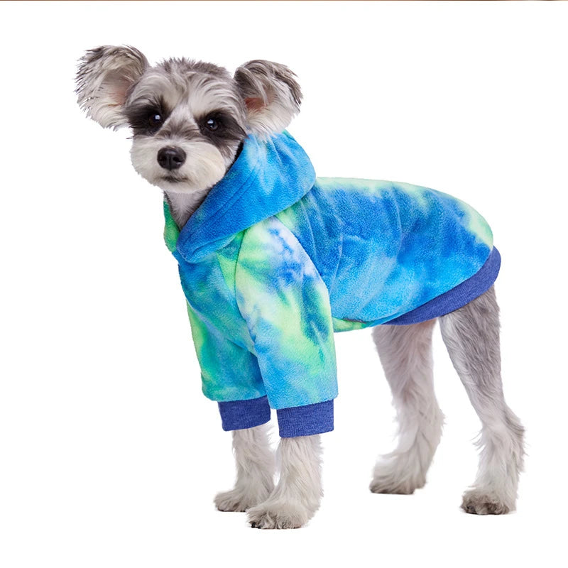 Pink Tie Dye Fleece Dog Clothes Winter Hooded Sweatshirts For Dogs Warm Coat Chihuahua Labrador Retriever Pet Clothing Dog Hood