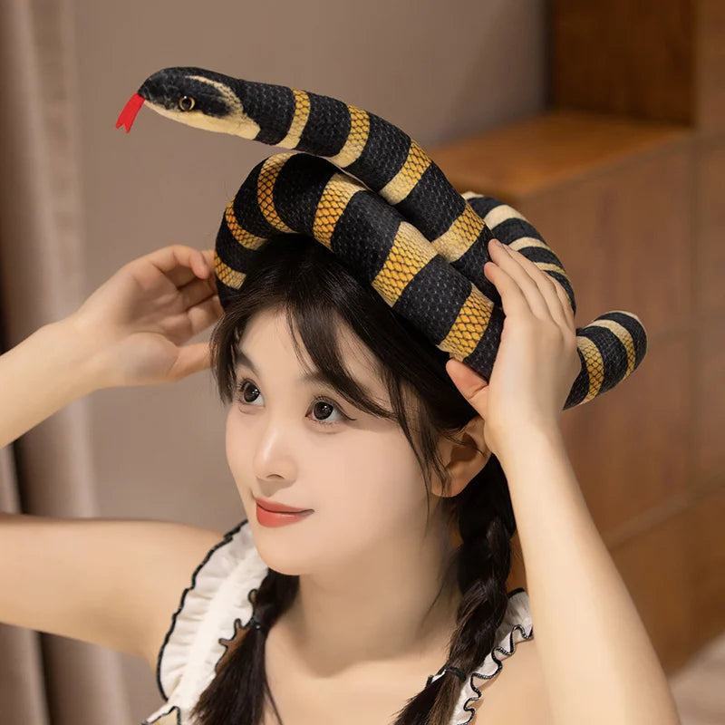 100/150cm Simulation Long Pattern Boa Snake Plush Doll Realistic Black And White Pattern Silver Ring Snake Toy For Boys Pet Toys